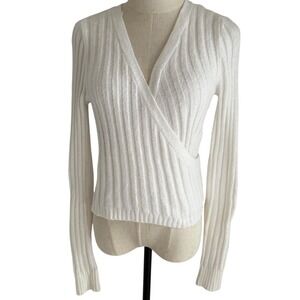 Hollister S Wrap Sweater Ribbed Knit Surplice V-Neck LS Coquette Clean Girl EUC